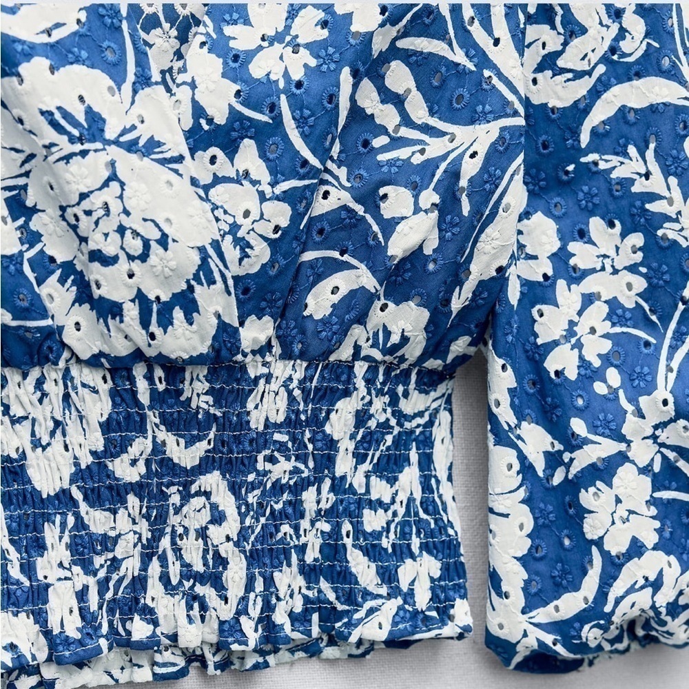New ZARA Floral Printed Embroidered Eyelet Top - Picture 8 of 8